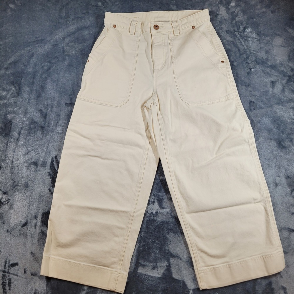 Duluth Wide Leg Capri Pants Women's 4 Cream Cotton Carpenter Utility - Picture 3 of 10